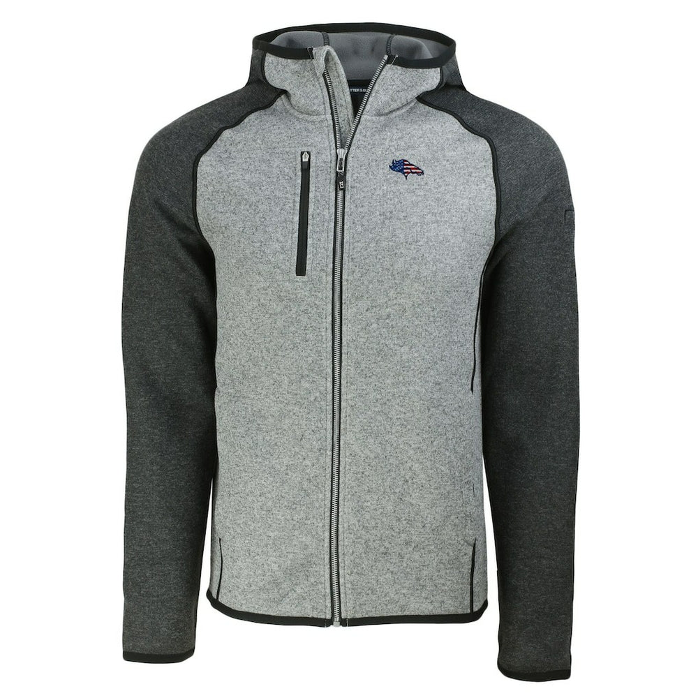 Denver Broncos Cutter & Buck Americana Mainsail Full-Zip Hooded Jacket - Heather Gray/Heather Charcoal - NFL