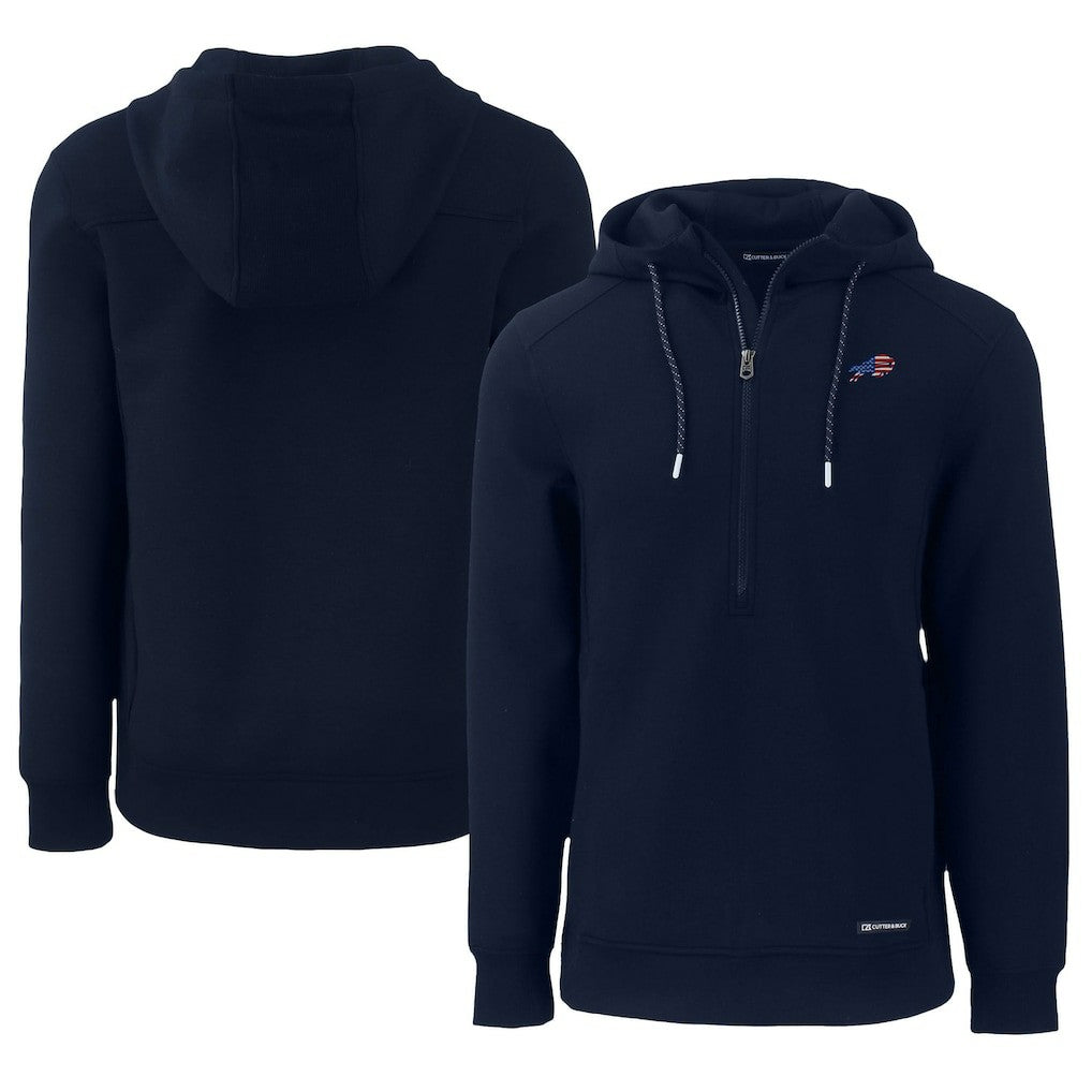 Buffalo Bills Cutter & Buck Americana Roam Eco Half-Zip Recycled Pullover Hoodie - Navy - NFL
