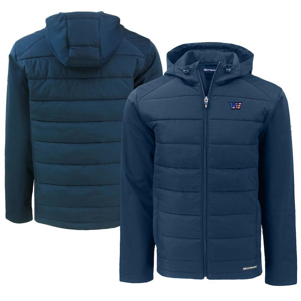 Washington Commanders Cutter & Buck Big & Tall Americana Evoke Hybrid Eco Softshell Recycled Full-Zip Hooded Jacket - Navy - NFL