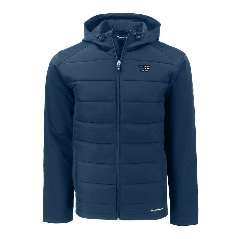 Washington Commanders Cutter & Buck Big & Tall Americana Evoke Hybrid Eco Softshell Recycled Full-Zip Hooded Jacket - Navy - NFL