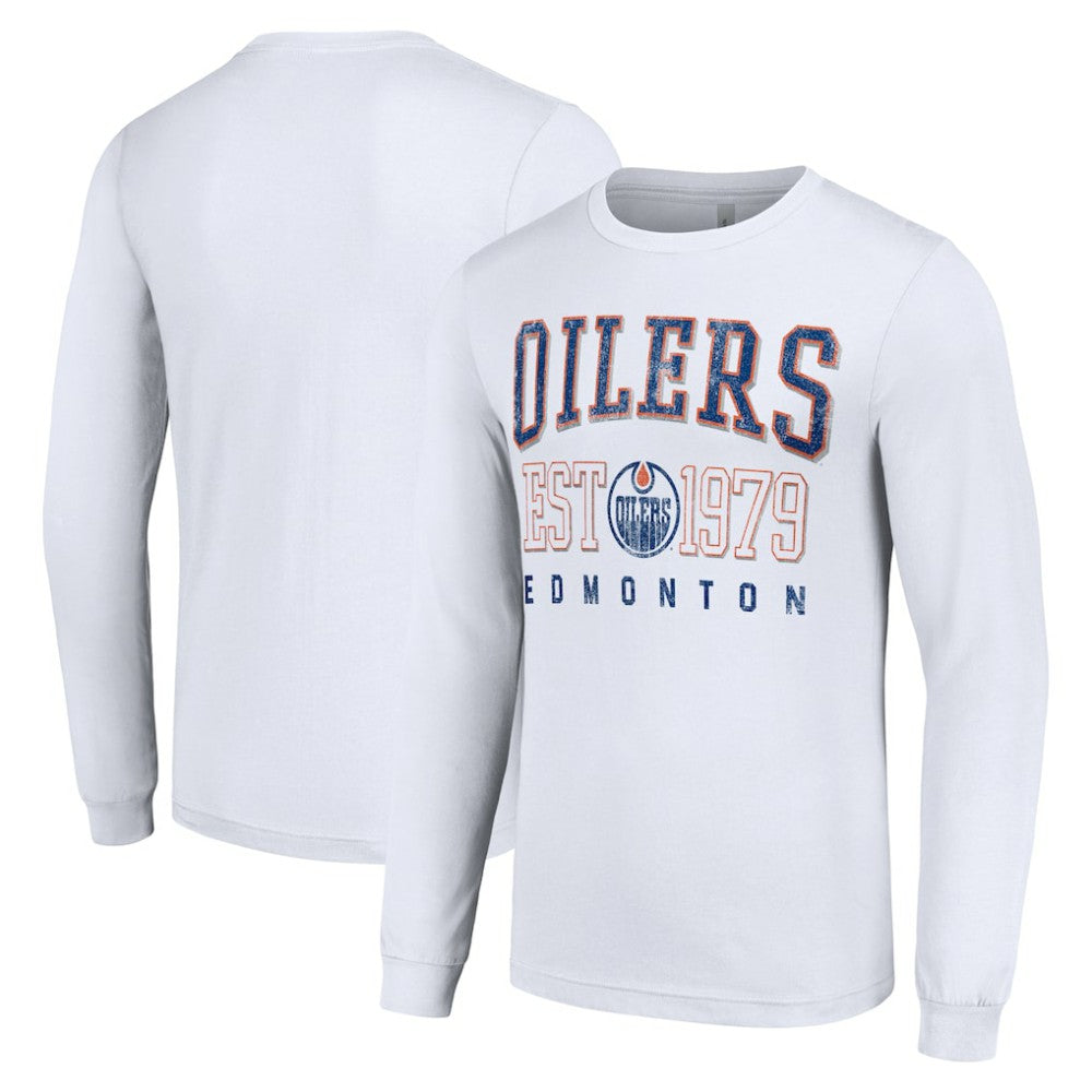 Edmonton Oilers Starter Retro Graphic Long Sleeve Crew T-Shirt - White | NHL Lifestyle