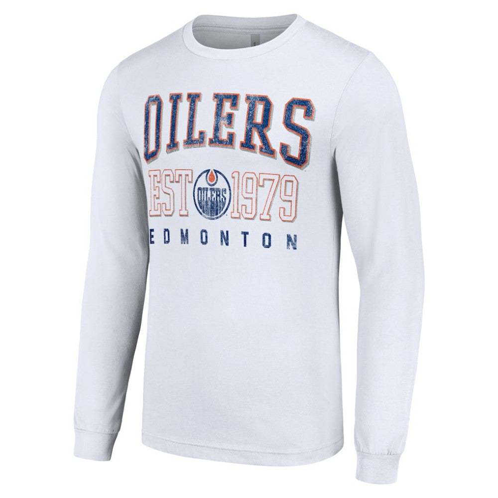Edmonton Oilers Starter Retro Graphic Long Sleeve Crew T-Shirt - White | NHL Lifestyle