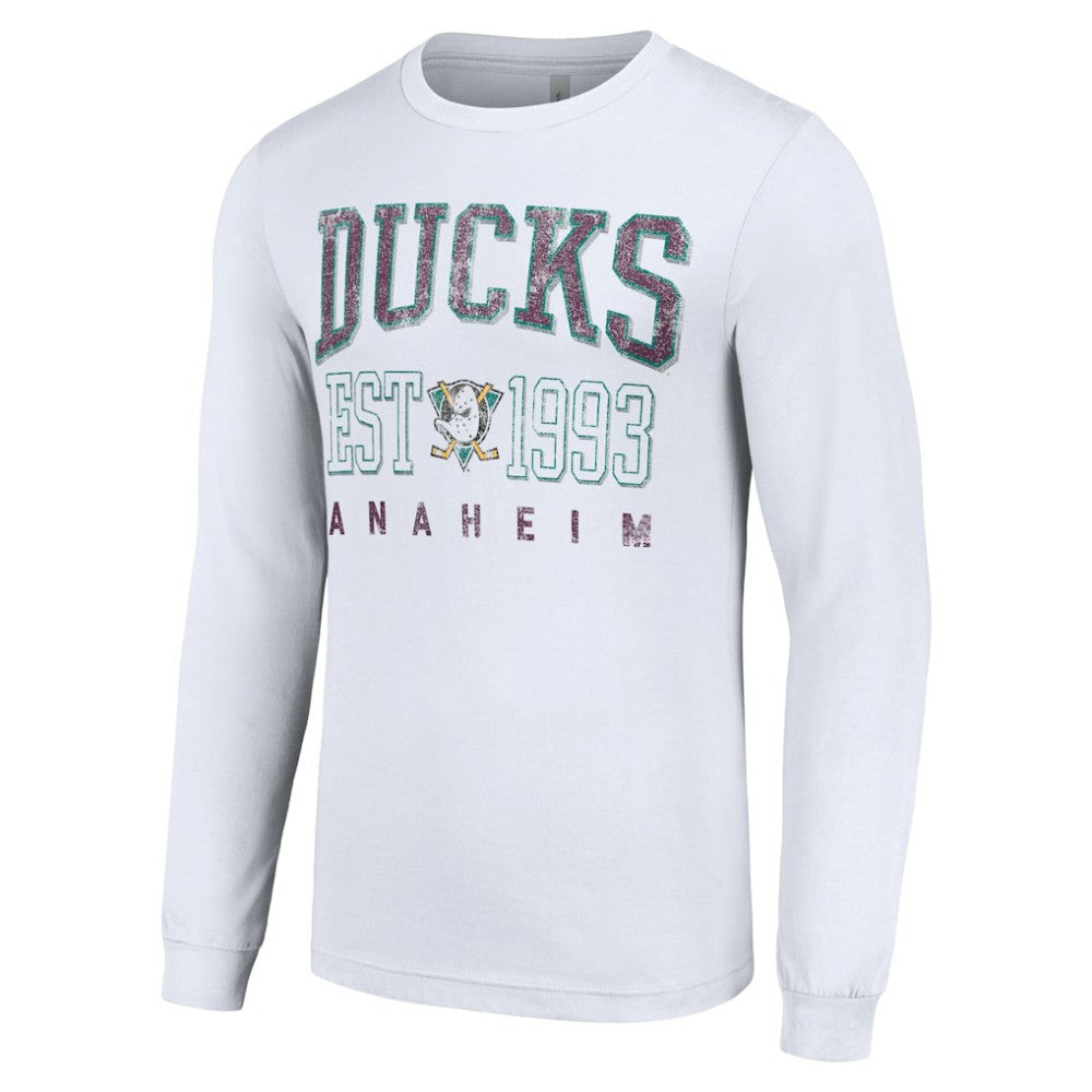 Anaheim Ducks Starter Retro Graphic Long Sleeve Crew T-Shirt - White | NHL Lifestyle