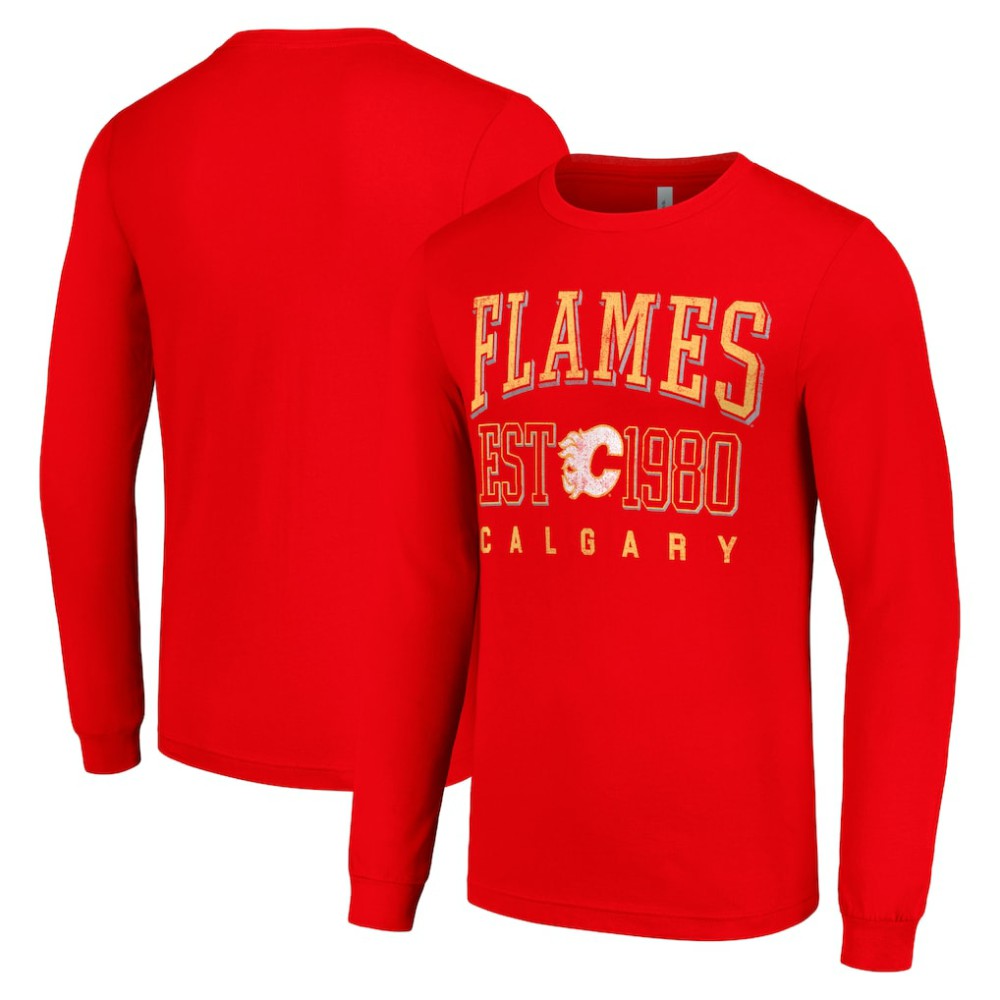 Calgary Flames Starter Retro Graphic Long Sleeve Crew T-Shirt - Red | NHL Clearance
