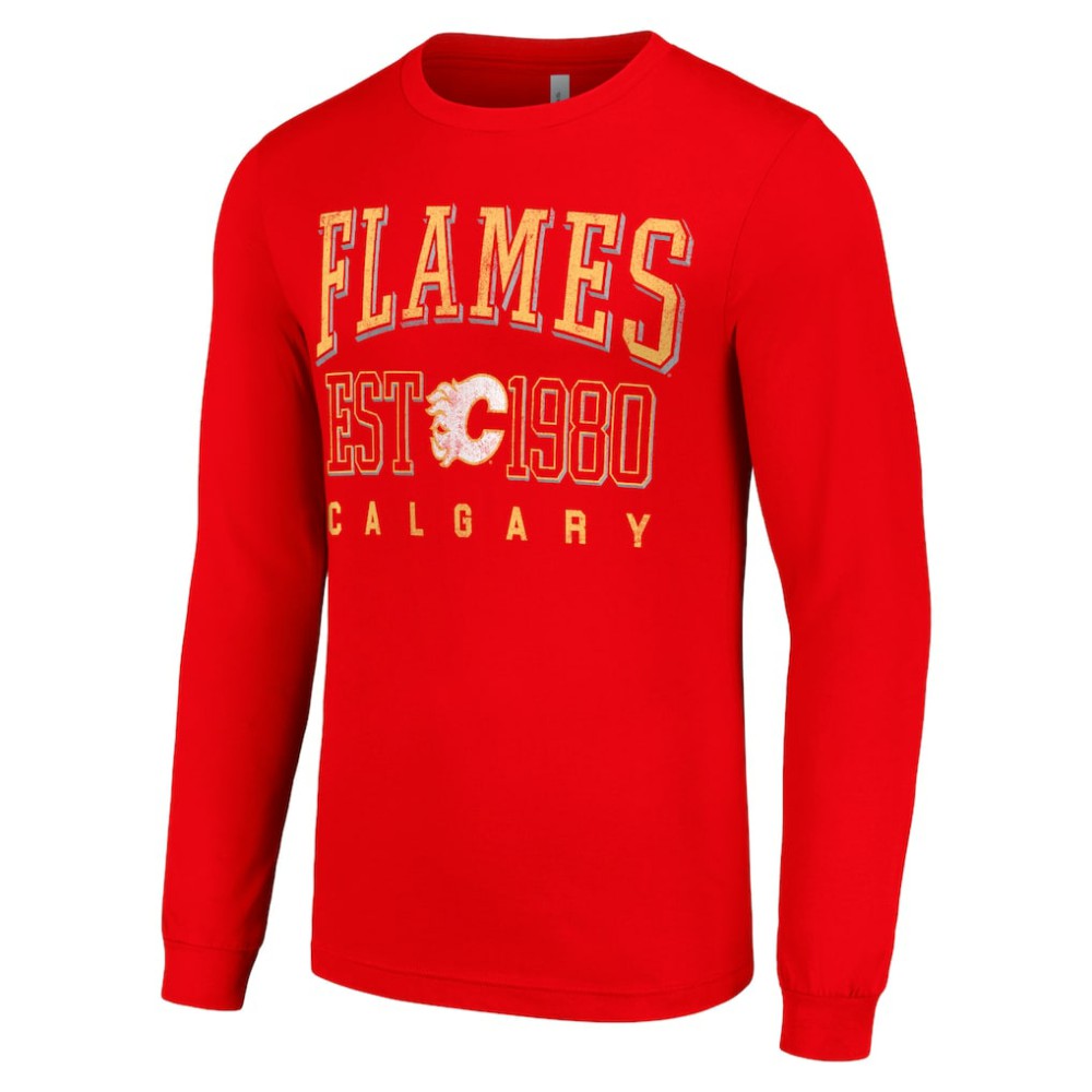 Calgary Flames Starter Retro Graphic Long Sleeve Crew T-Shirt - Red | NHL Clearance