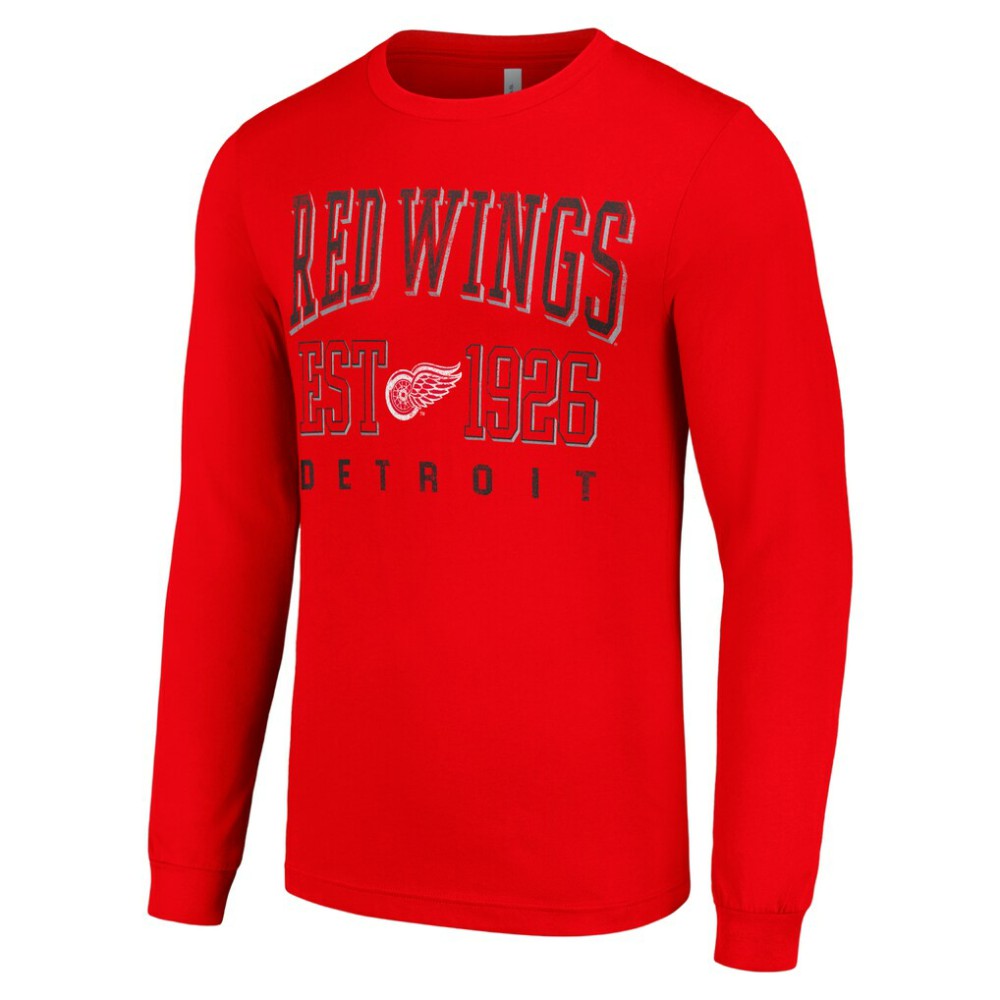 Detroit Red Wings Starter Retro Graphic Long Sleeve Crew T-Shirt - Red | NHL Lifestyle