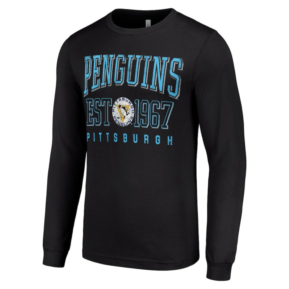 Pittsburgh Penguins Starter Retro Graphic Long Sleeve Crew T-Shirt - Black | NHL Clearance