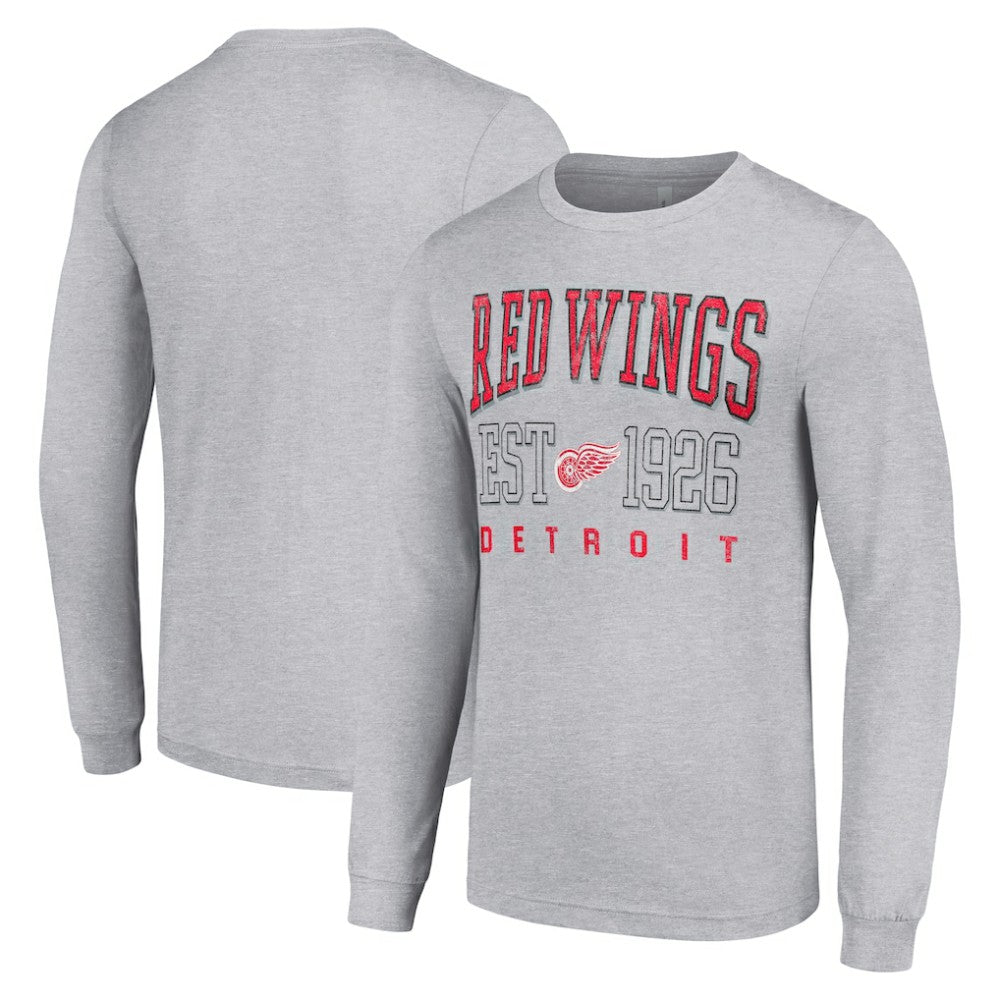 Detroit Red Wings Starter Retro Graphic Long Sleeve Crew T-Shirt - Heather Gray | NHL Lifestyle