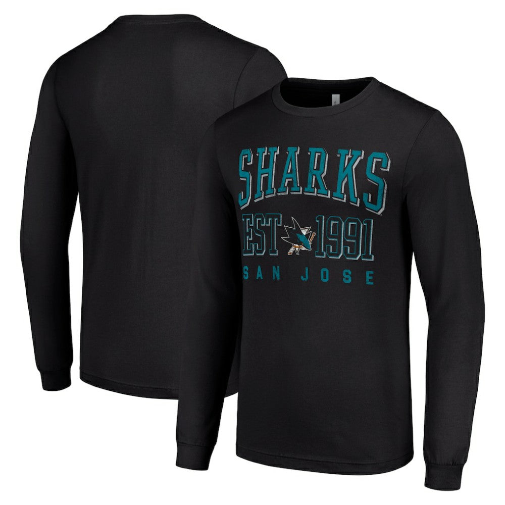 San Jose Sharks Starter Logo Graphic Long Sleeve T-Shirt - Black | NHL Lifestyle