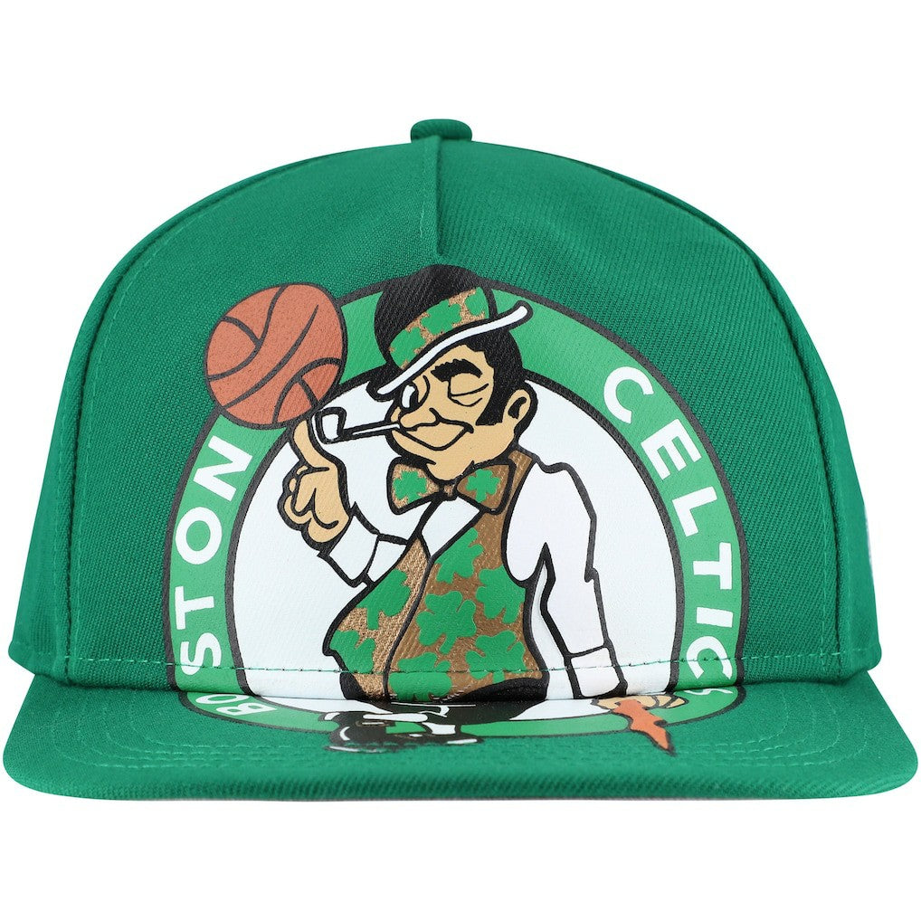 New Era Boston Celtics Oversized Puff Print Logo Golfer Snapback Hat Kelly Green