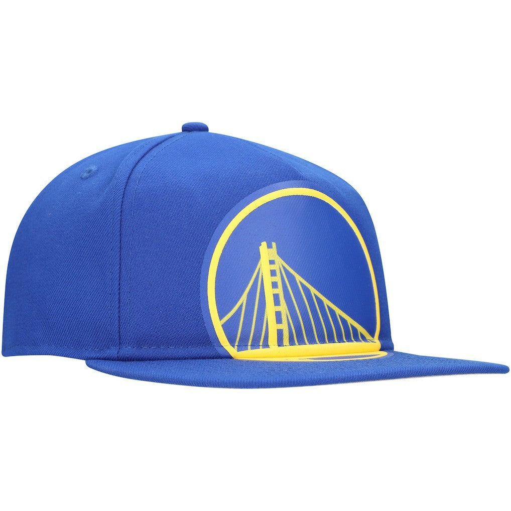 New Era Golden State Warriors Oversized Puff Print Logo Golfer Snapback Hat Royal