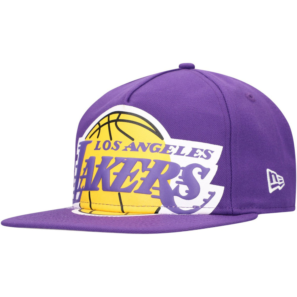 New Era Los Angeles Lakers Oversized Puff Print Logo Golfer Snapback Hat Purple