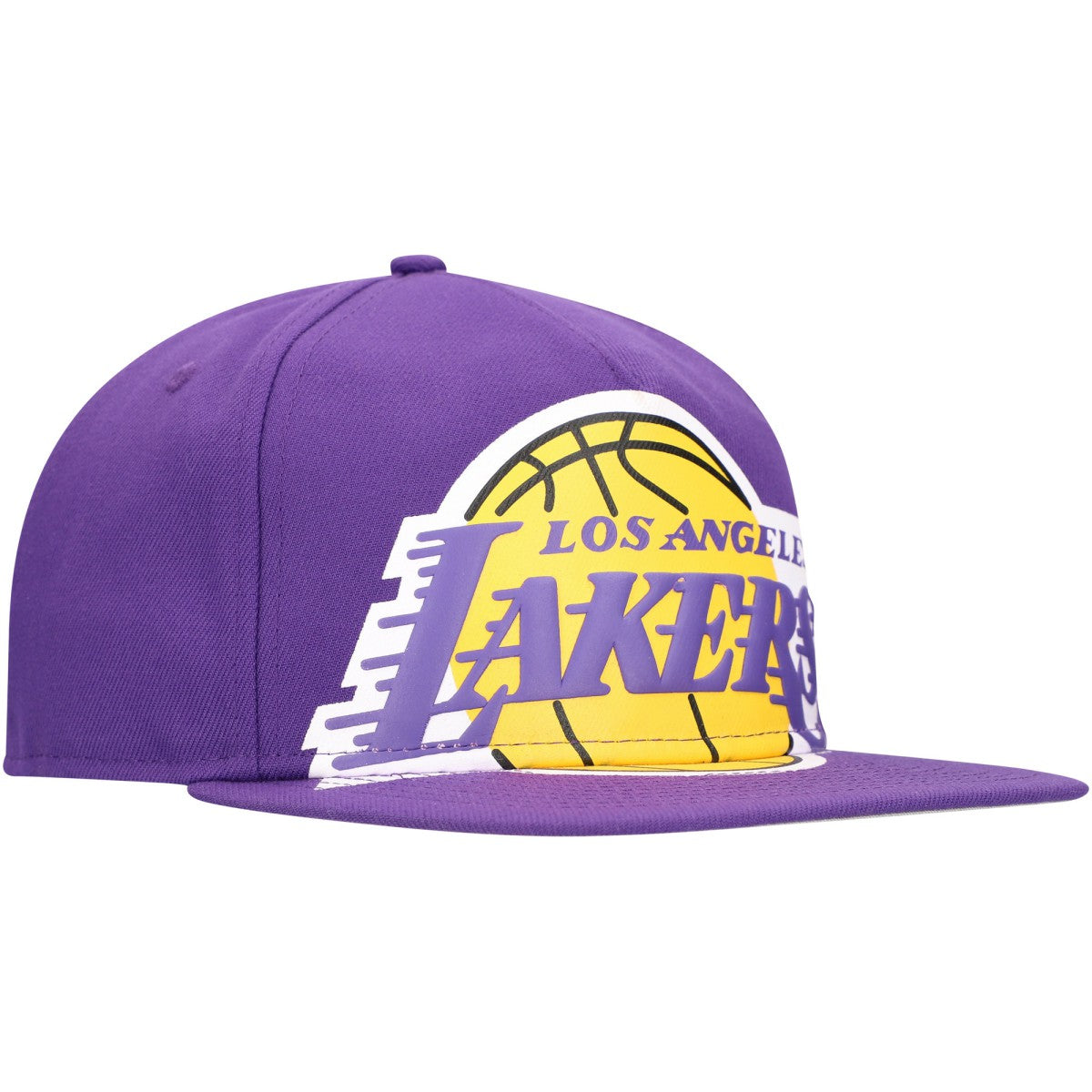 New Era Los Angeles Lakers Oversized Puff Print Logo Golfer Snapback Hat Purple