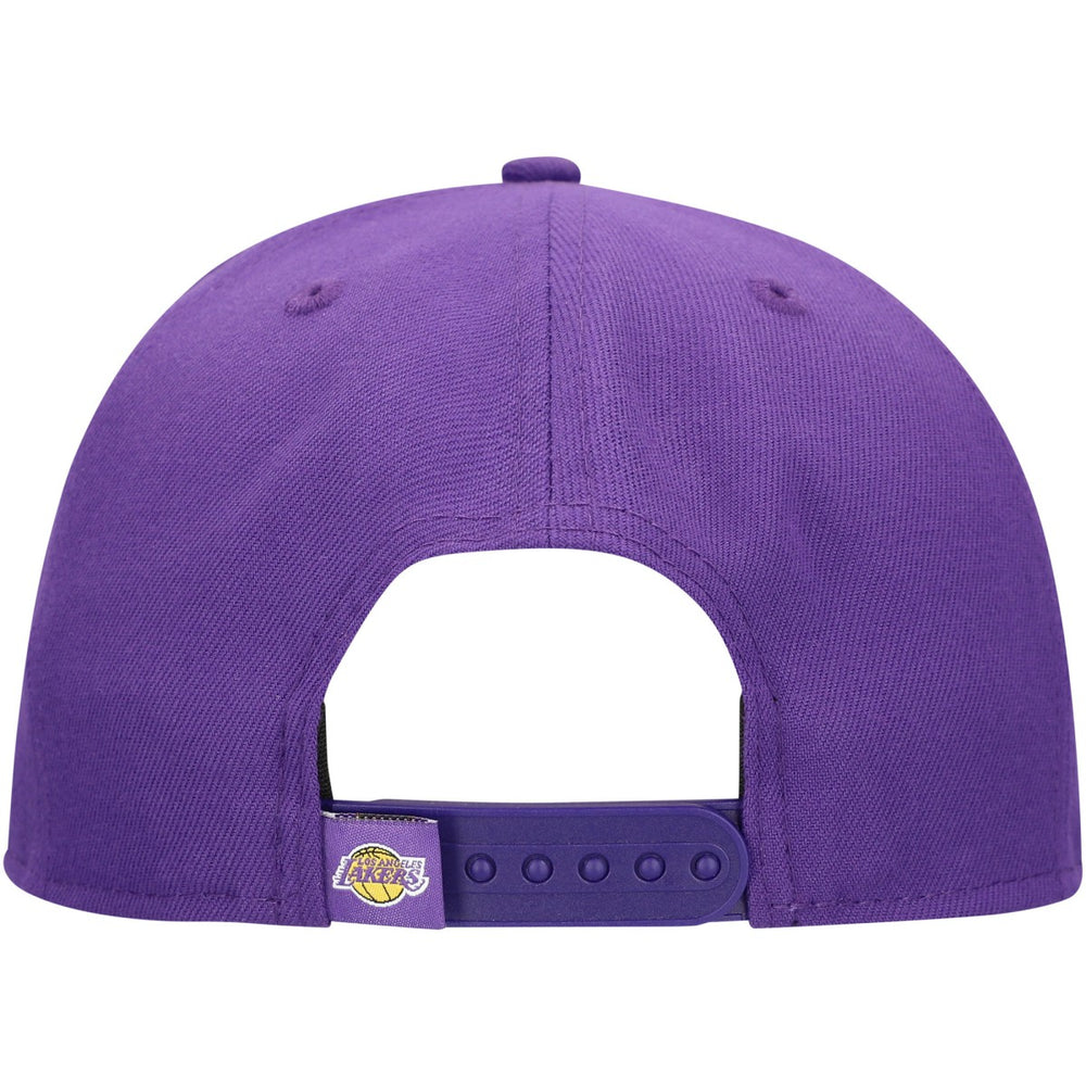 New Era Los Angeles Lakers Oversized Puff Print Logo Golfer Snapback Hat Purple