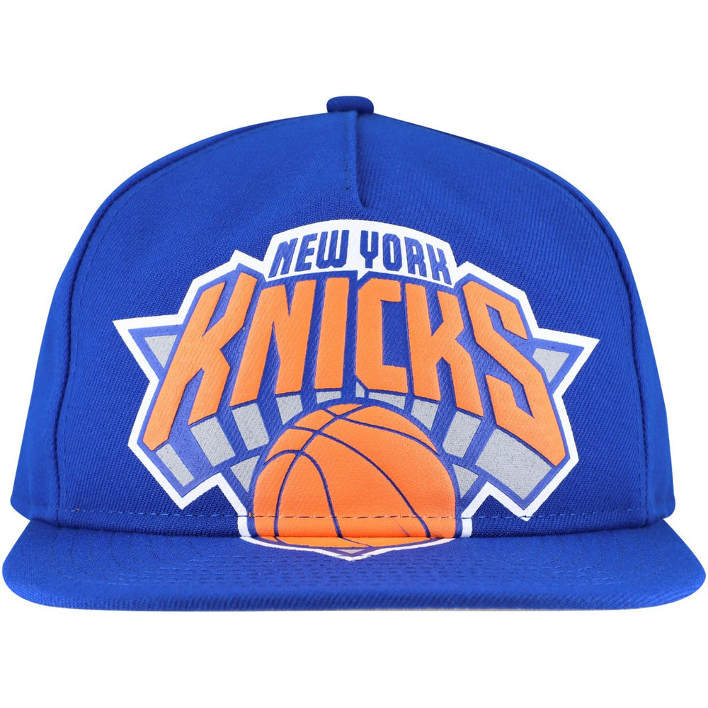 New Era New York Knicks Oversized Puff Print Logo Golfer Snapback Hat Blue