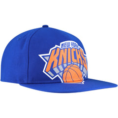New Era New York Knicks Oversized Puff Print Logo Golfer Snapback Hat Blue