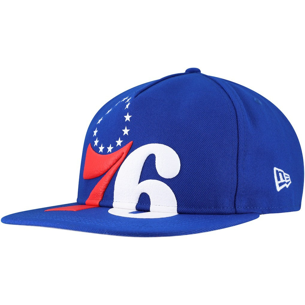 New Era Philadelphia 76ers Oversized Puff Print Logo Golfer Snapback Hat Royal