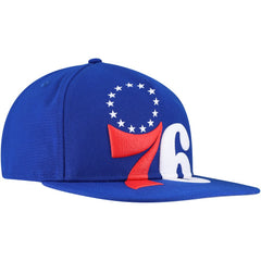 New Era Philadelphia 76ers Oversized Puff Print Logo Golfer Snapback Hat Royal