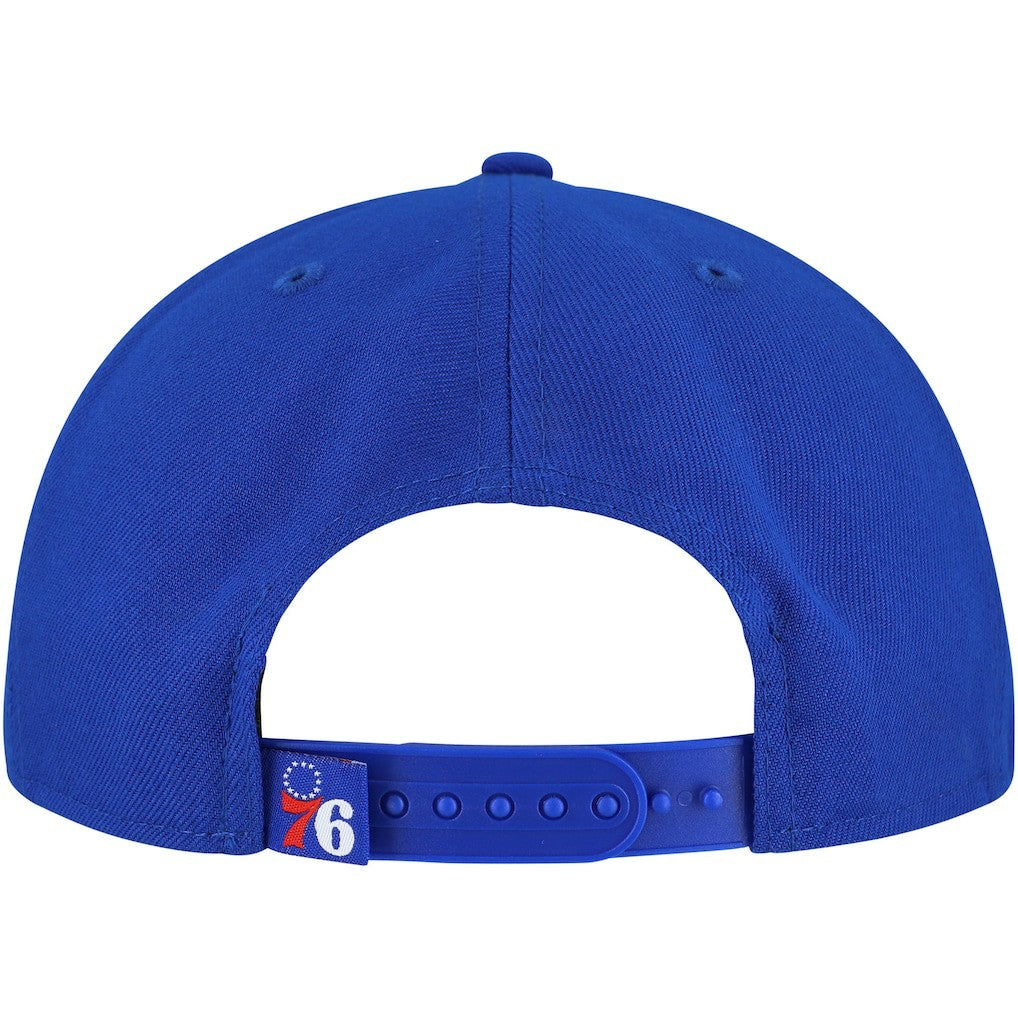 New Era Philadelphia 76ers Oversized Puff Print Logo Golfer Snapback Hat Royal