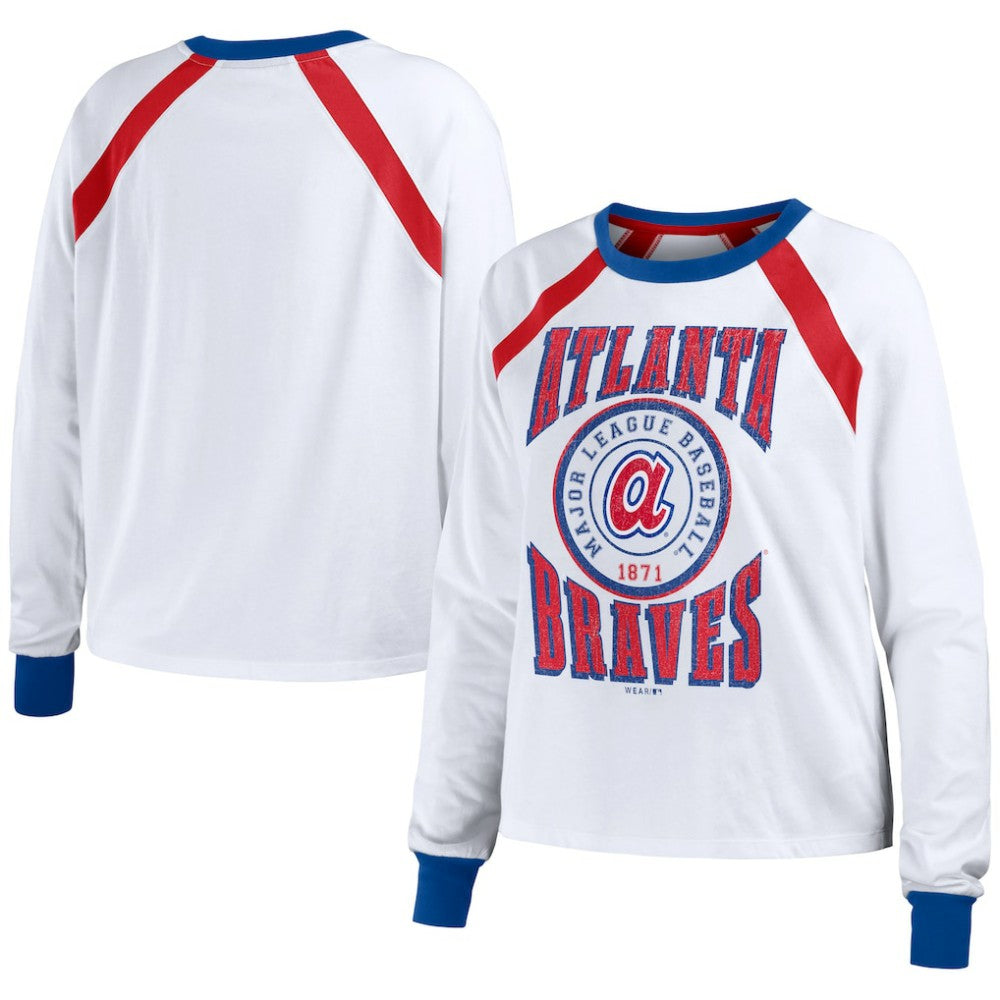Atlanta Braves WEAR by Erin Andrews Women's Raglan Long Sleeve T-Shirt Outlet
