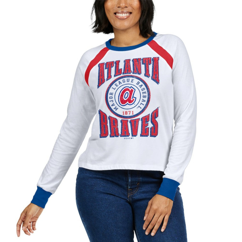 Atlanta Braves WEAR by Erin Andrews Women's Raglan Long Sleeve T-Shirt Outlet