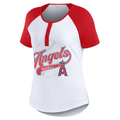 Los Angeles Angels WEAR by Erin Andrews Women's Fitted Henley Raglan T-Shirt Near Me