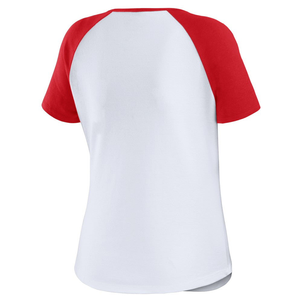 Los Angeles Angels WEAR by Erin Andrews Women's Fitted Henley Raglan T-Shirt Near Me