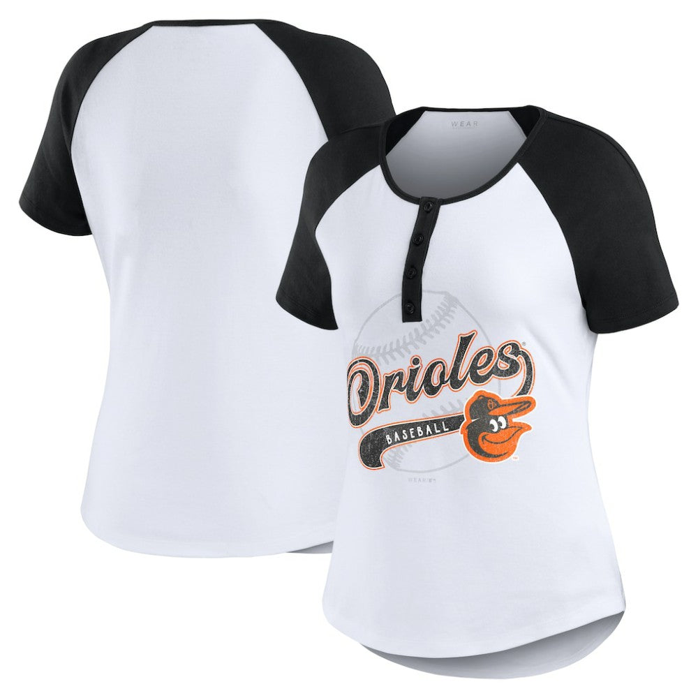Baltimore Orioles WEAR by Erin Andrews Women's Fitted Henley Raglan T-Shirt for sale