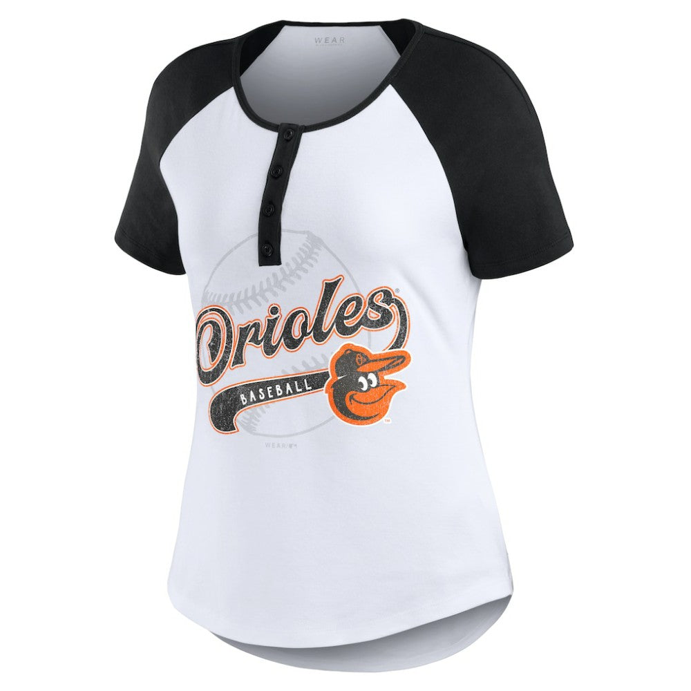 Baltimore Orioles WEAR by Erin Andrews Women's Fitted Henley Raglan T-Shirt for sale
