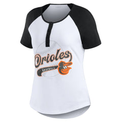Baltimore Orioles WEAR by Erin Andrews Women's Fitted Henley Raglan T-Shirt for sale