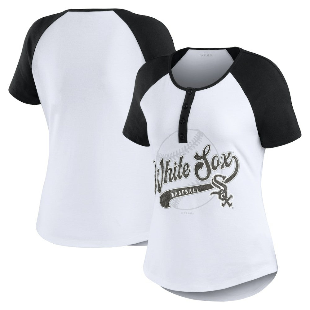 Chicago White Sox WEAR by Erin Andrews Women's Fitted Henley Raglan T-Shirt for sale