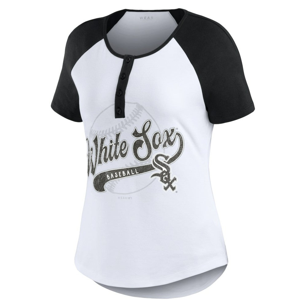 Chicago White Sox WEAR by Erin Andrews Women's Fitted Henley Raglan T-Shirt for sale