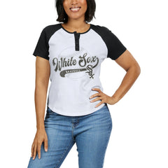 Chicago White Sox WEAR by Erin Andrews Women's Fitted Henley Raglan T-Shirt for sale