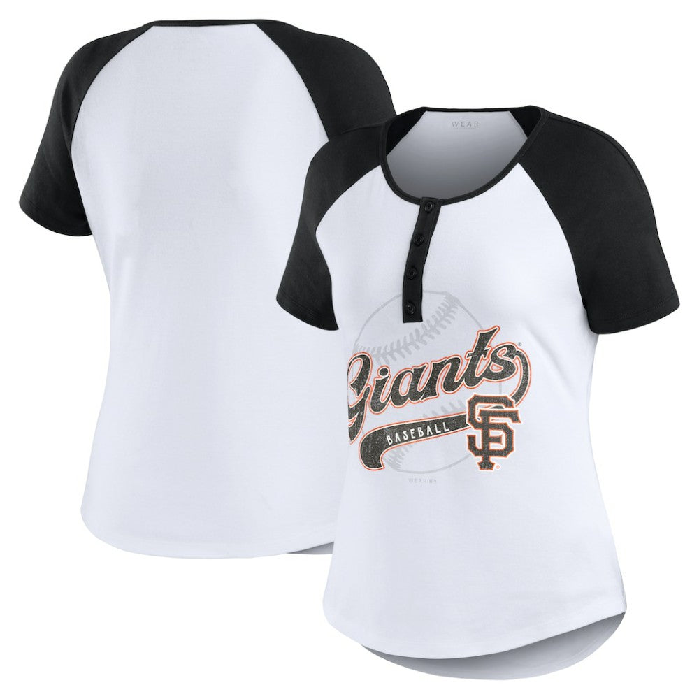 San Francisco Giants WEAR by Erin Andrews Women's Fitted Henley Raglan T-Shirt Discount