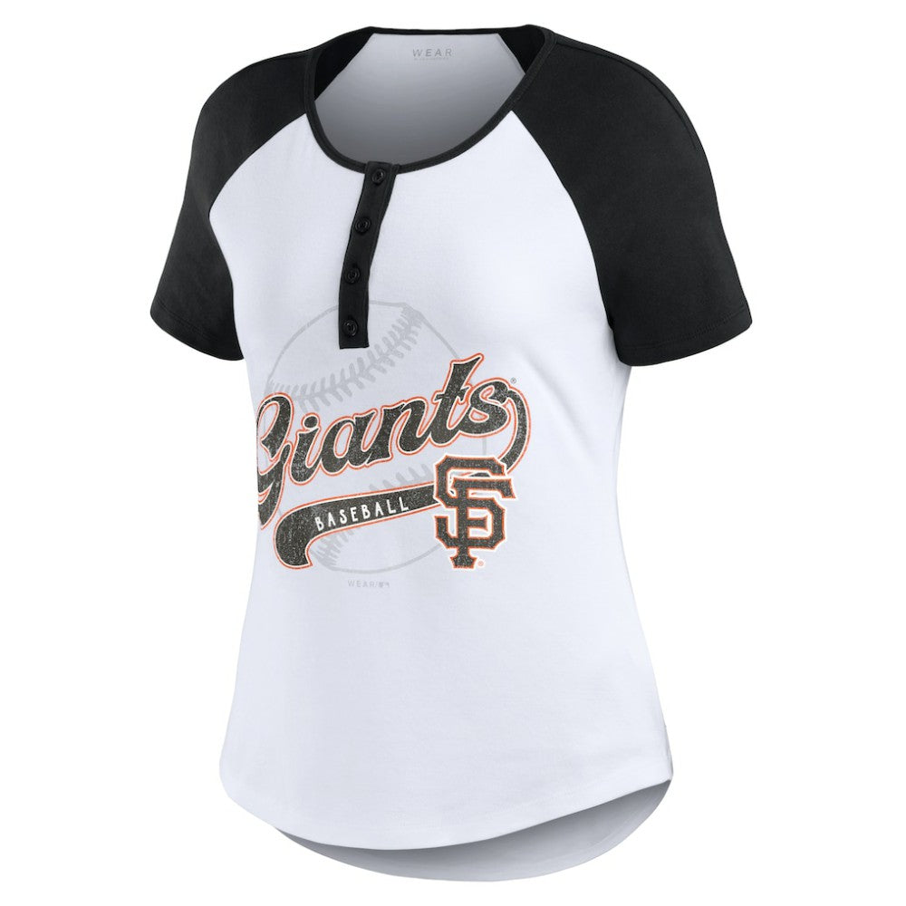 San Francisco Giants WEAR by Erin Andrews Women's Fitted Henley Raglan T-Shirt Discount
