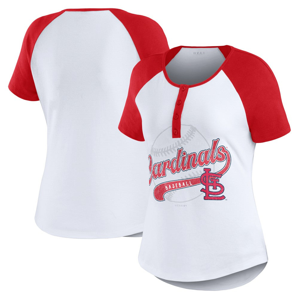 St. Louis Cardinals WEAR by Erin Andrews Women's Fitted Henley Raglan T-Shirt Outlet
