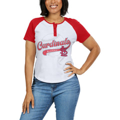 St. Louis Cardinals WEAR by Erin Andrews Women's Fitted Henley Raglan T-Shirt Outlet