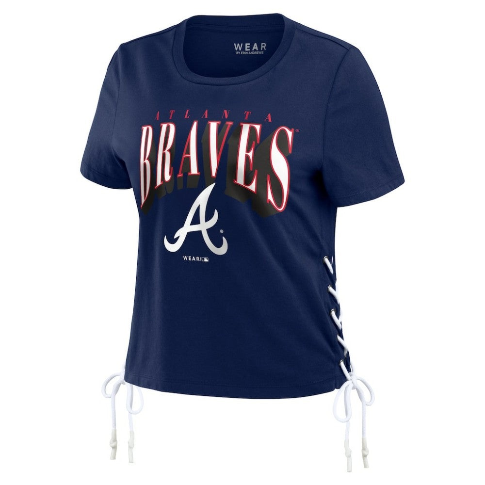 Atlanta Braves WEAR by Erin Andrews Women's Side Lace-Up Cropped T-Shirt Discount