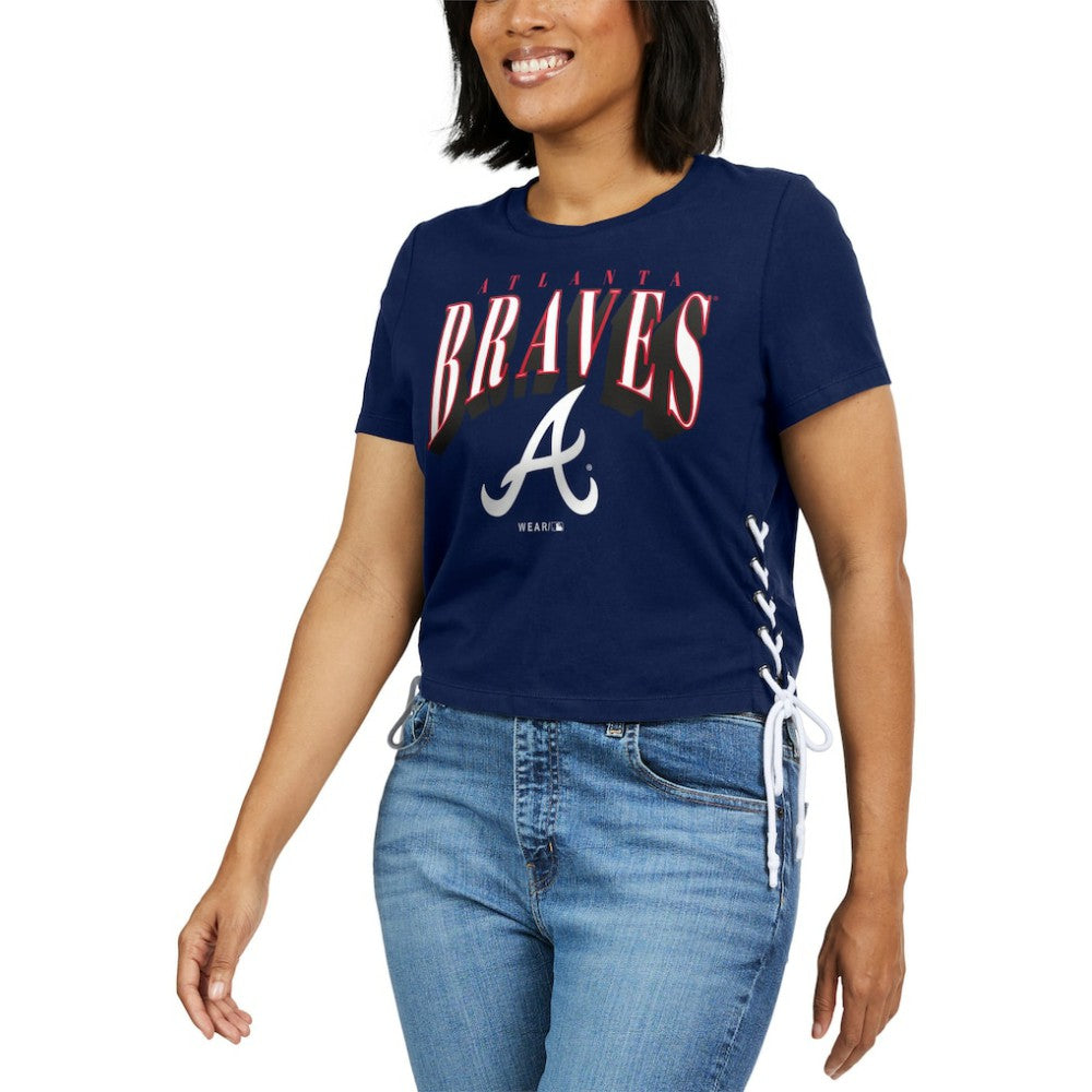 Atlanta Braves WEAR by Erin Andrews Women's Side Lace-Up Cropped T-Shirt Discount
