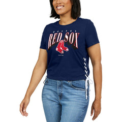 Boston Red Sox WEAR by Erin Andrews Women's Side Lace-Up Cropped T-Shirt Discount