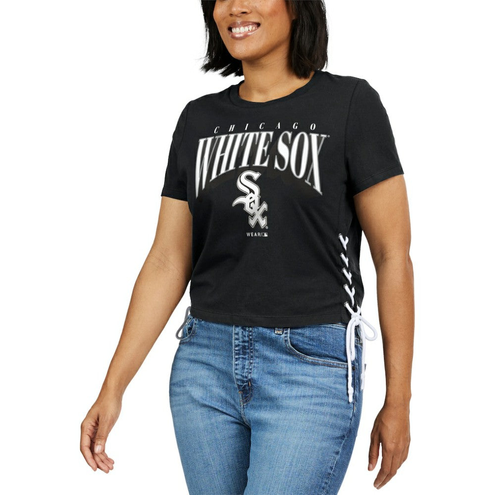 Chicago White Sox WEAR by Erin Andrews Women's Side Lace-Up Cropped T-Shirt Outlet