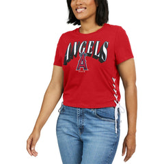 Los Angeles Angels WEAR by Erin Andrews Women's Side Lace-Up Cropped T-Shirt Outlet