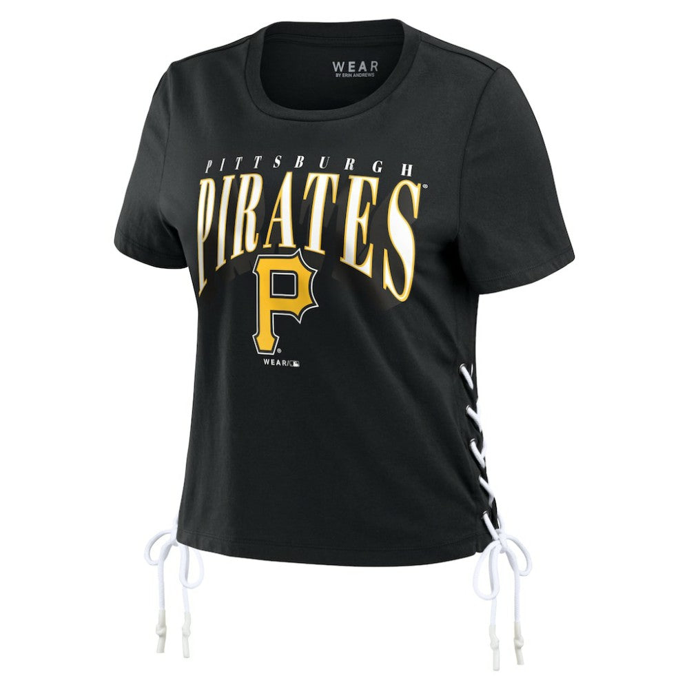 Pittsburgh Pirates WEAR by Erin Andrews Women's Side Lace-Up Cropped T-Shirt Near Me