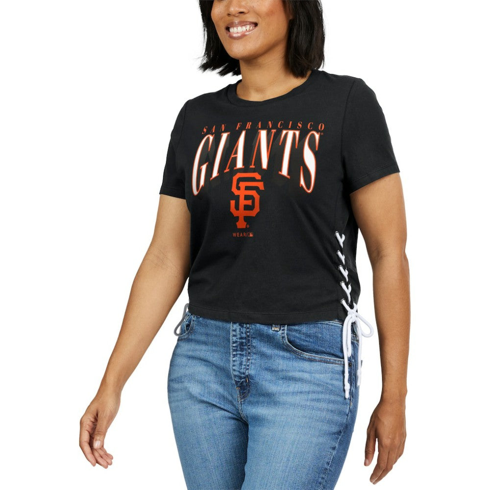 San Francisco Giants WEAR by Erin Andrews Women's Side Lace-Up Cropped T-Shirt Online