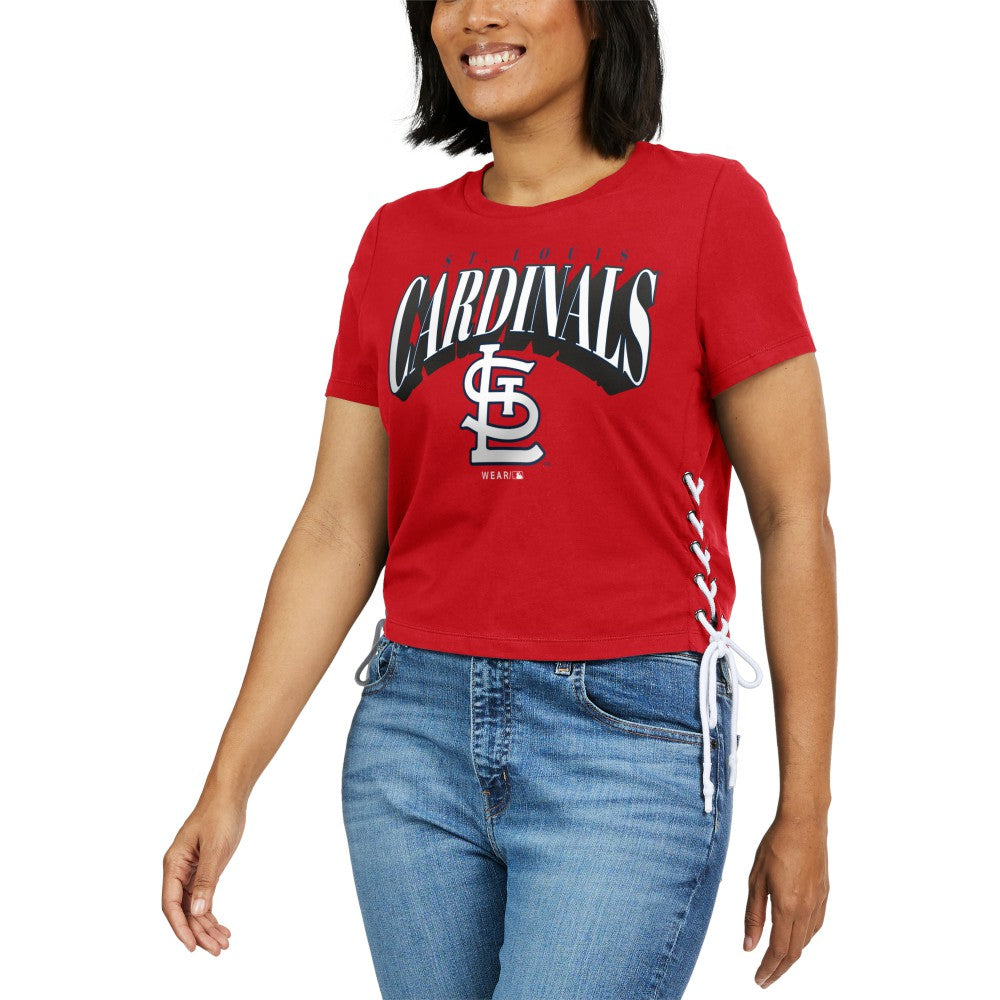 St. Louis Cardinals WEAR by Erin Andrews Women's Side Lace-Up Cropped T-Shirt Online