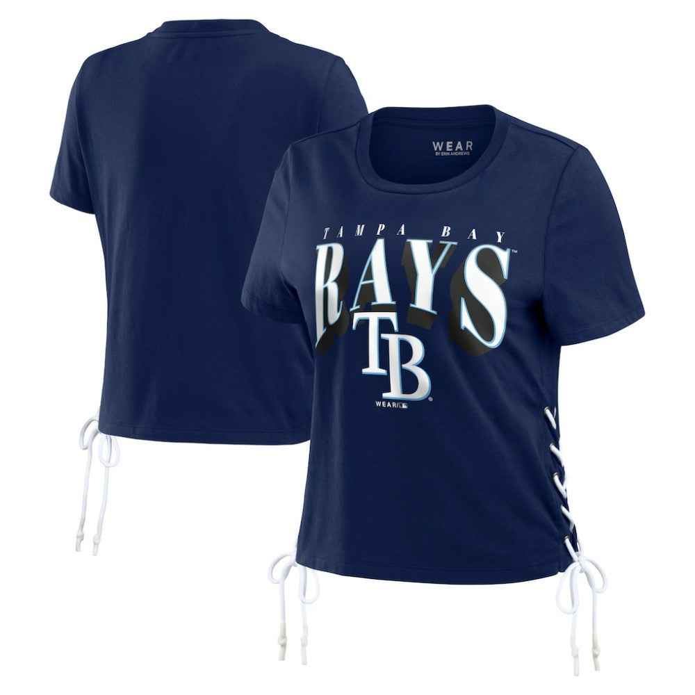 Tampa Bay Rays WEAR by Erin Andrews Women's Side Lace-Up Cropped T-Shirt Outlet
