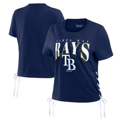 Tampa Bay Rays WEAR by Erin Andrews Women's Side Lace-Up Cropped T-Shirt Outlet