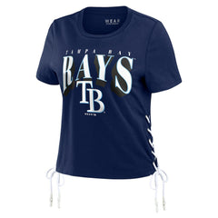 Tampa Bay Rays WEAR by Erin Andrews Women's Side Lace-Up Cropped T-Shirt Outlet