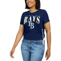 Tampa Bay Rays WEAR by Erin Andrews Women's Side Lace-Up Cropped T-Shirt Outlet