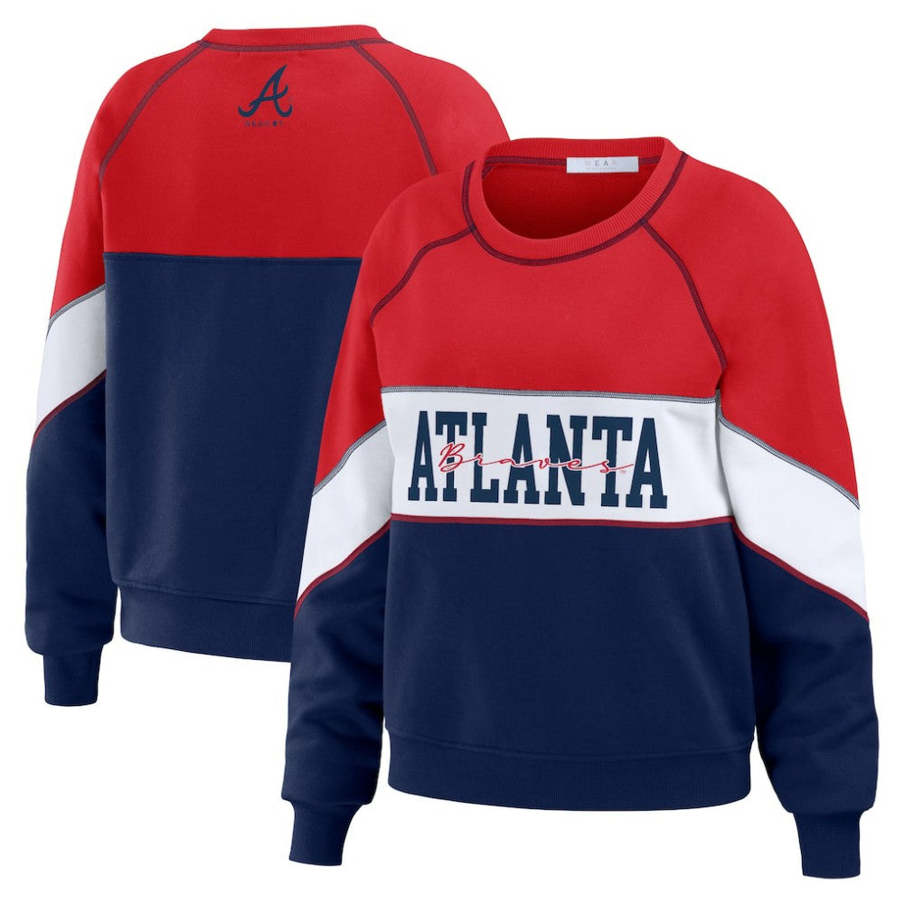 Atlanta Braves WEAR by Erin Andrews Women's Color Block Crew Neck Pullover Sweatshirt Near Me
